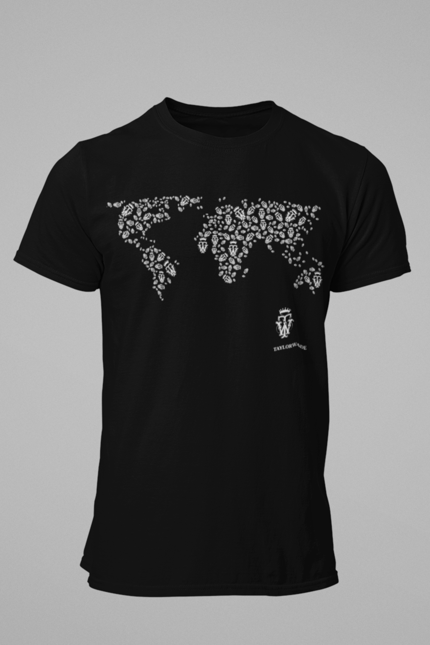 Boy's Black T-Shirt with a map of the world made out of Logos