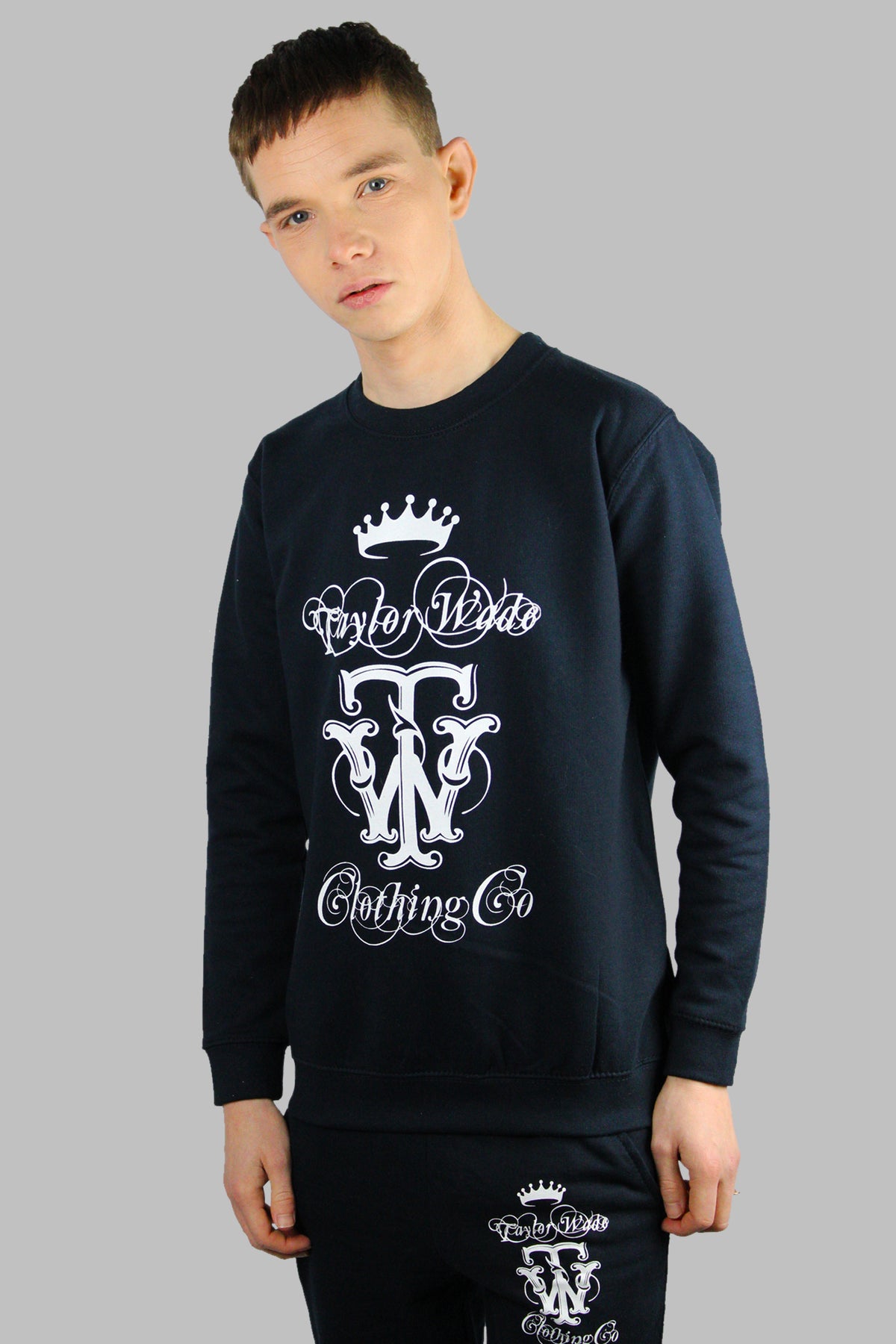 Boys Ornamental Print French Navy Tracksuit.