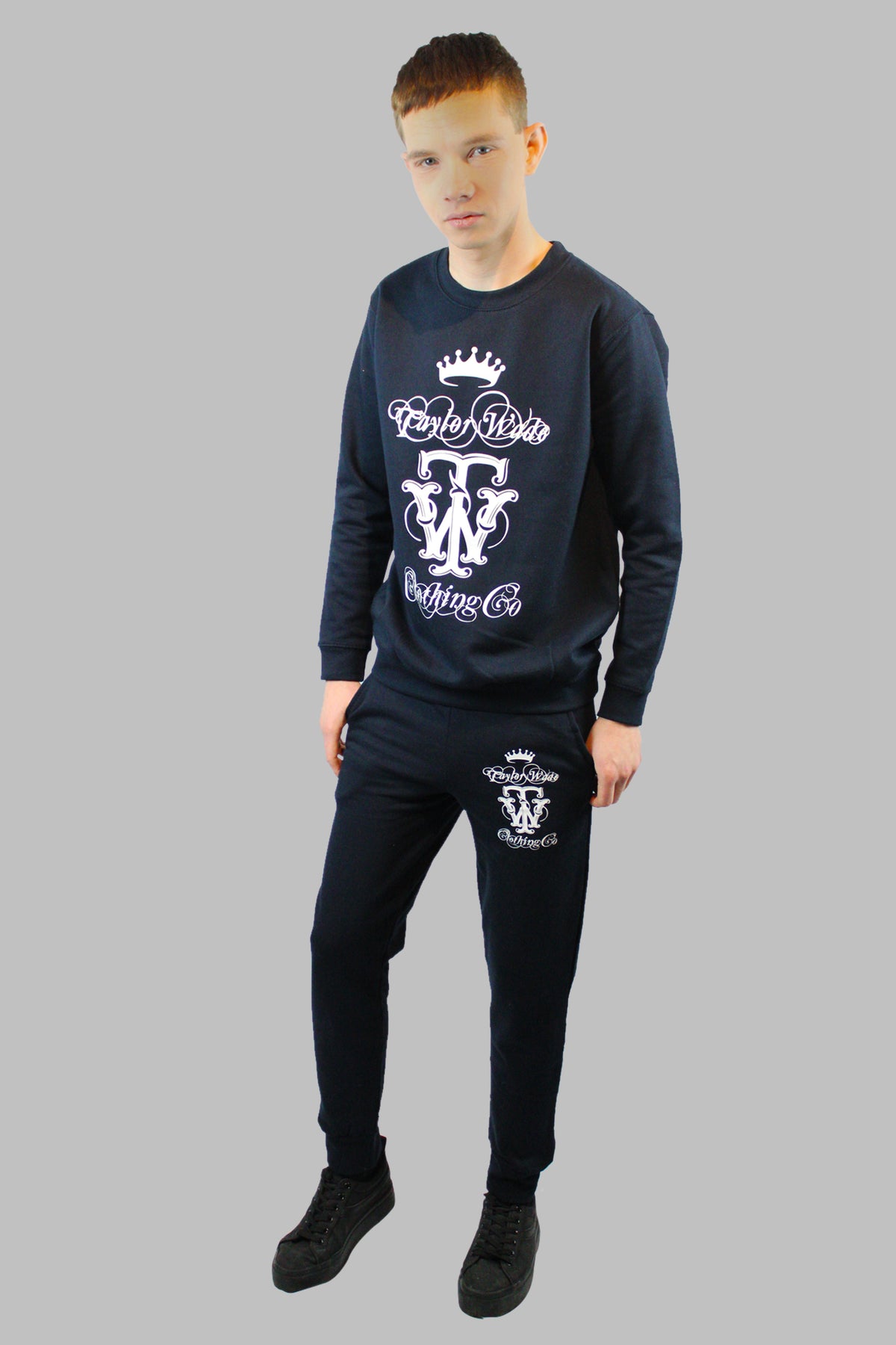 Boys Ornamental Print French Navy Tracksuit.