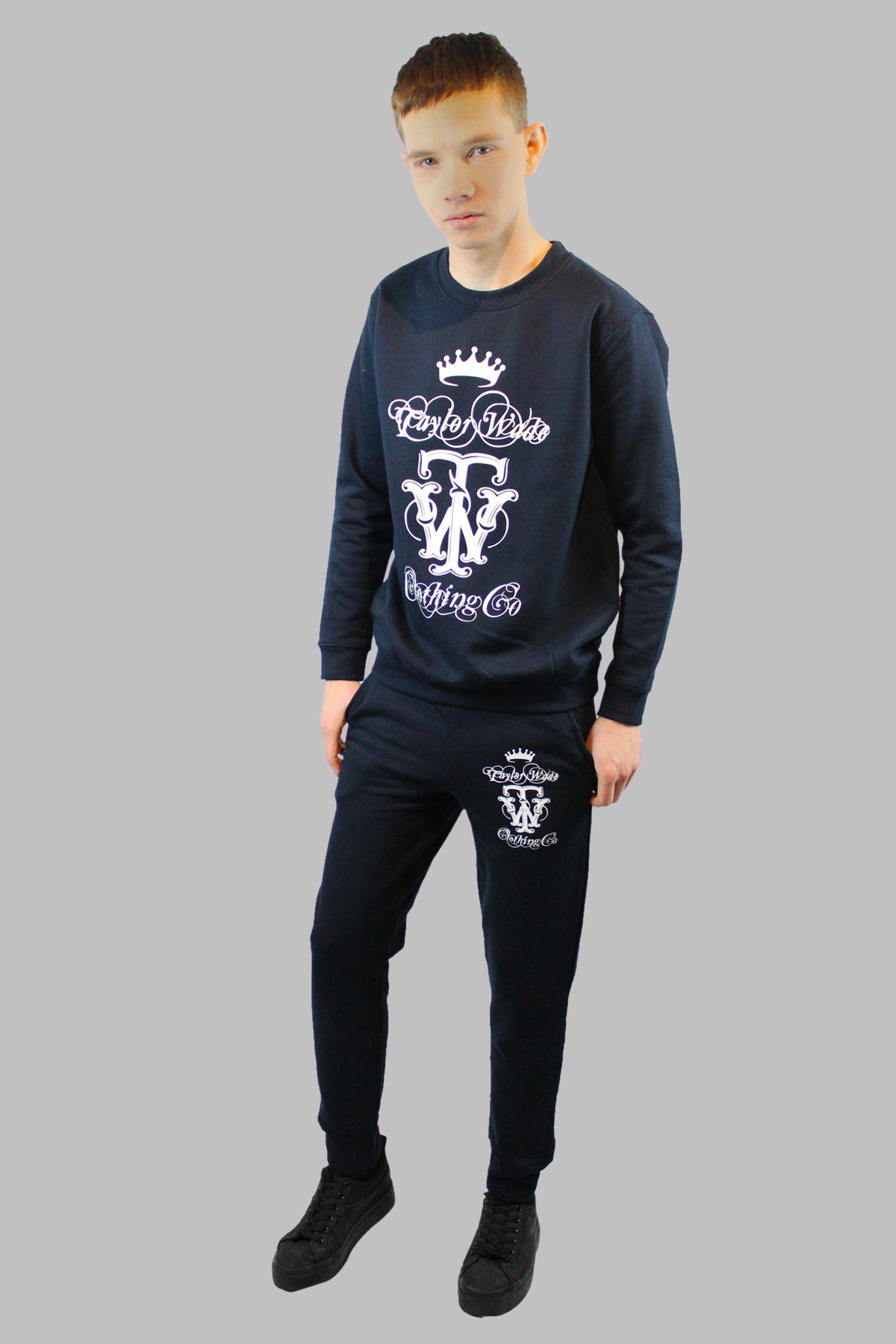 Boys Ornamental Print French Navy Tracksuit.