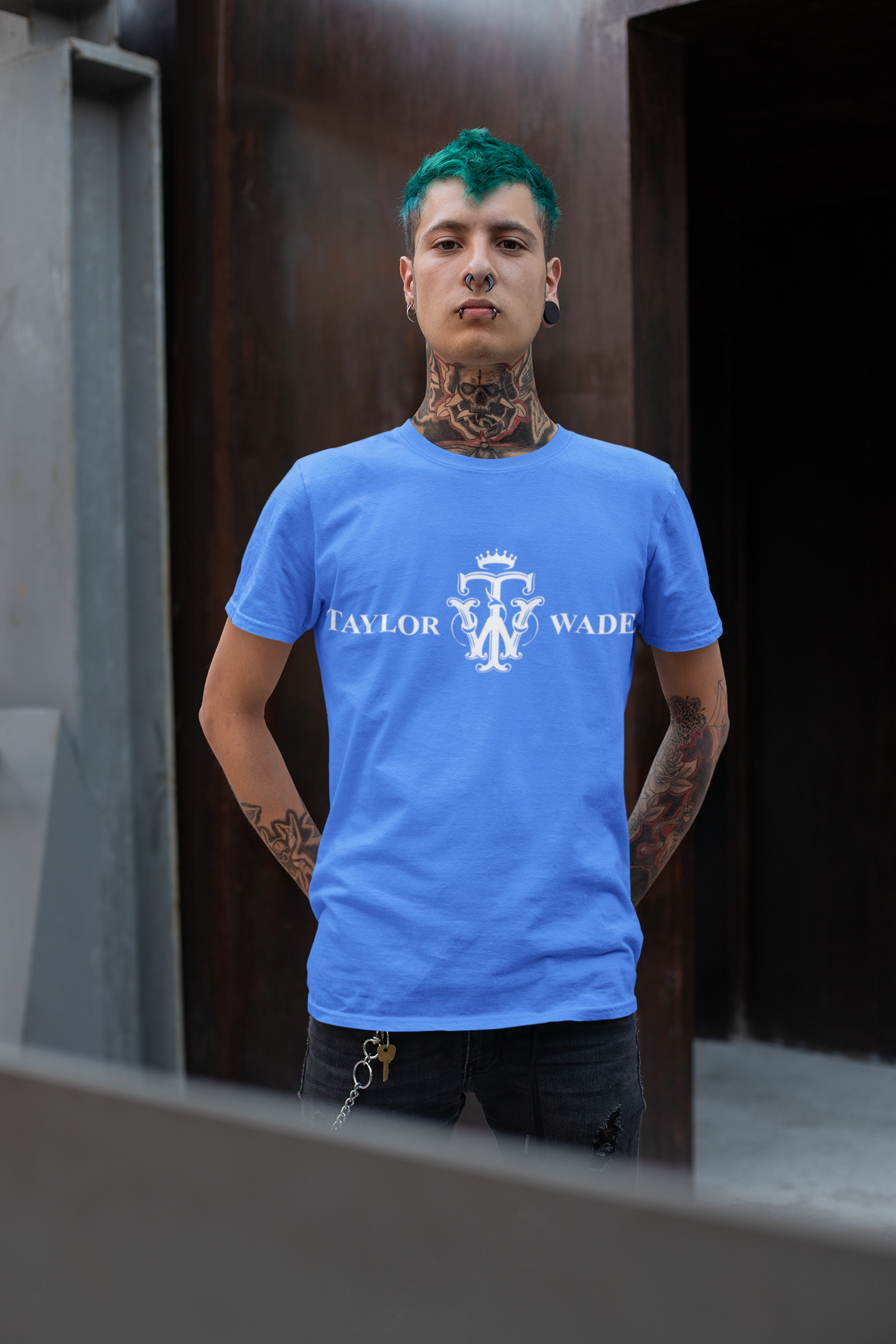Mens Blue t shirt white print