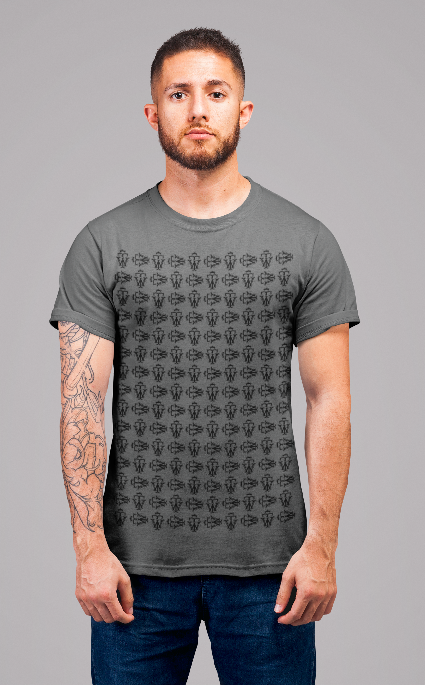 Mens Grey repeat pattern t shirt