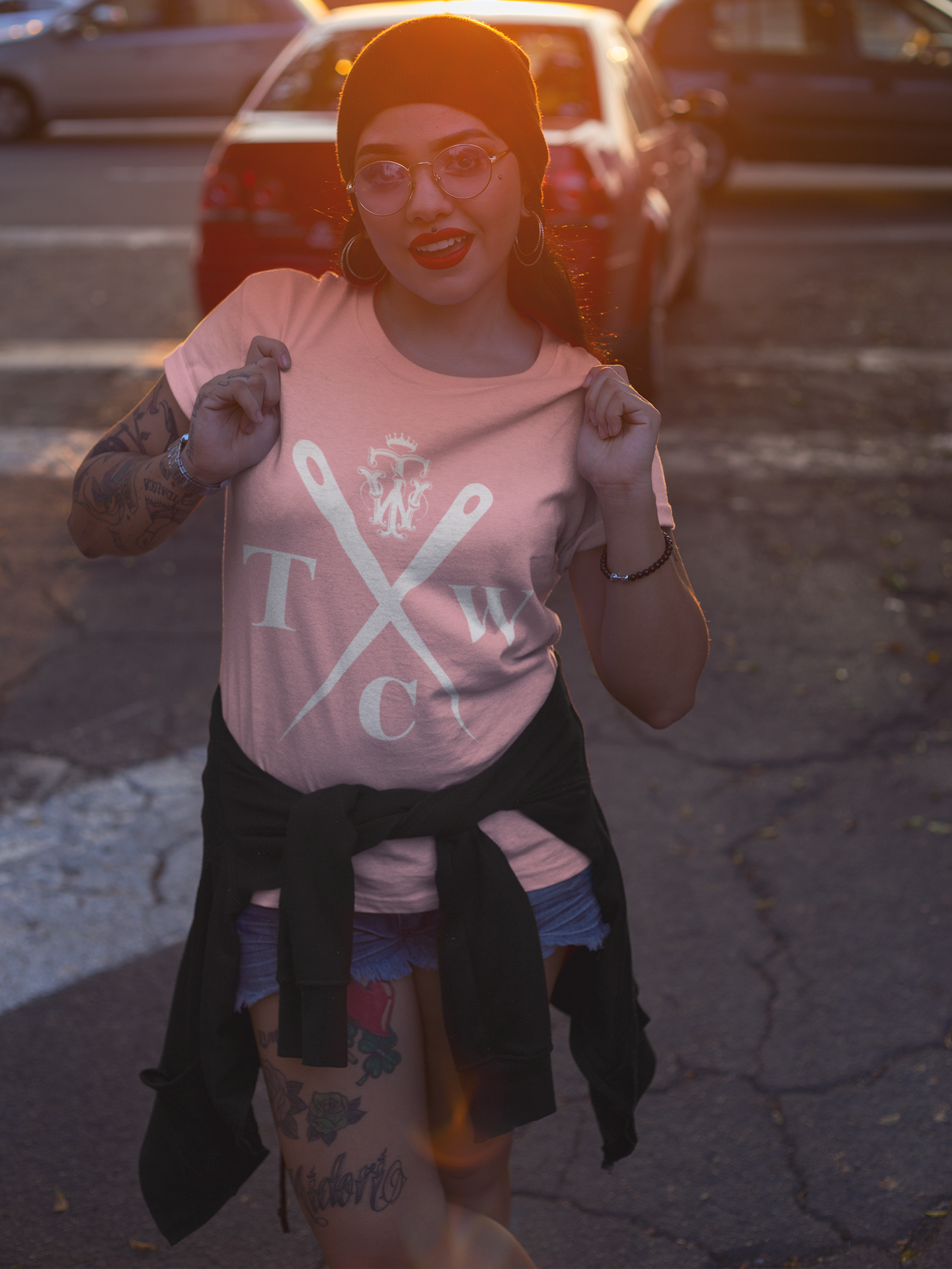 Womens Pink needles t shirt