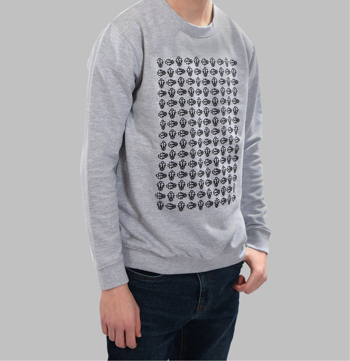 BOYS GREY SWEATSHIRT WHITE REPEAT PATTERN PRINT