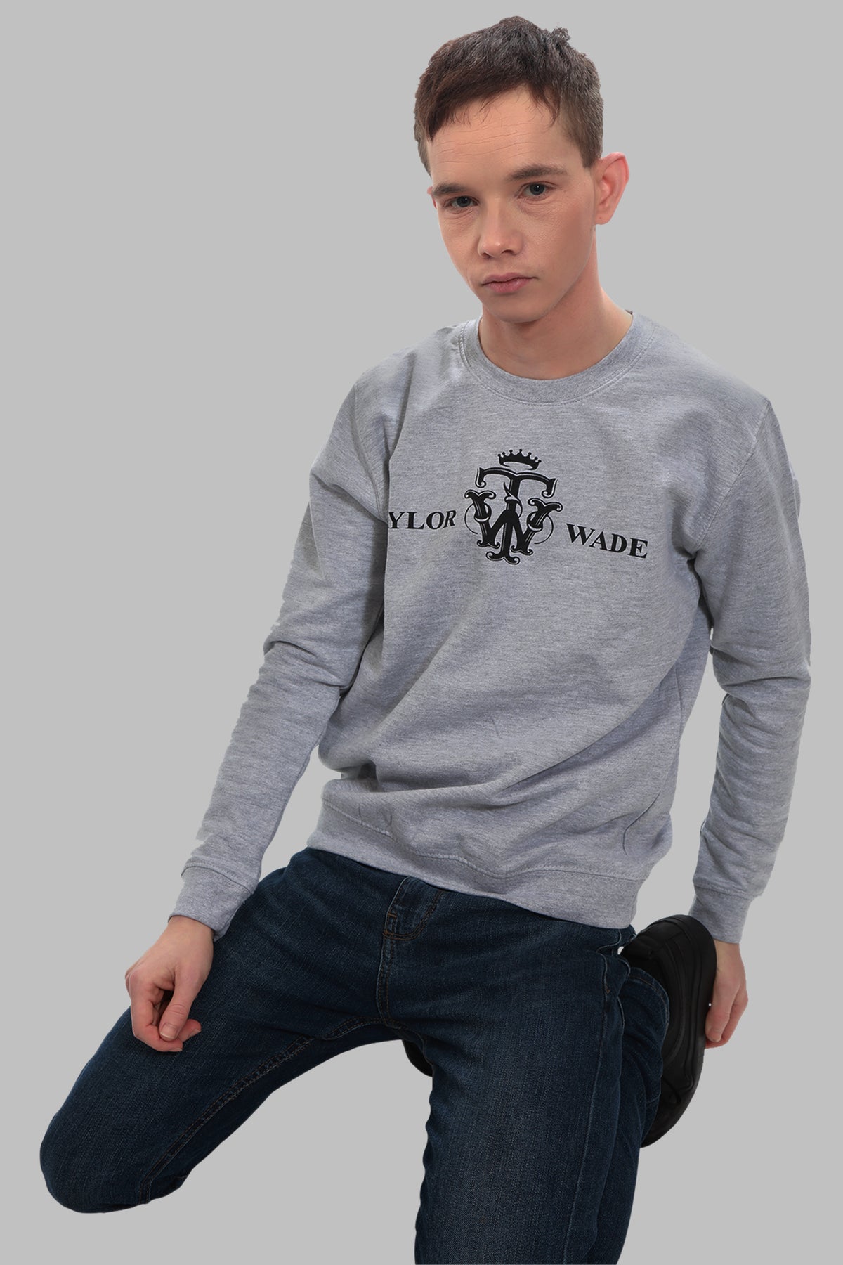 Boys Taylor Wade Black Logo Grey sweater