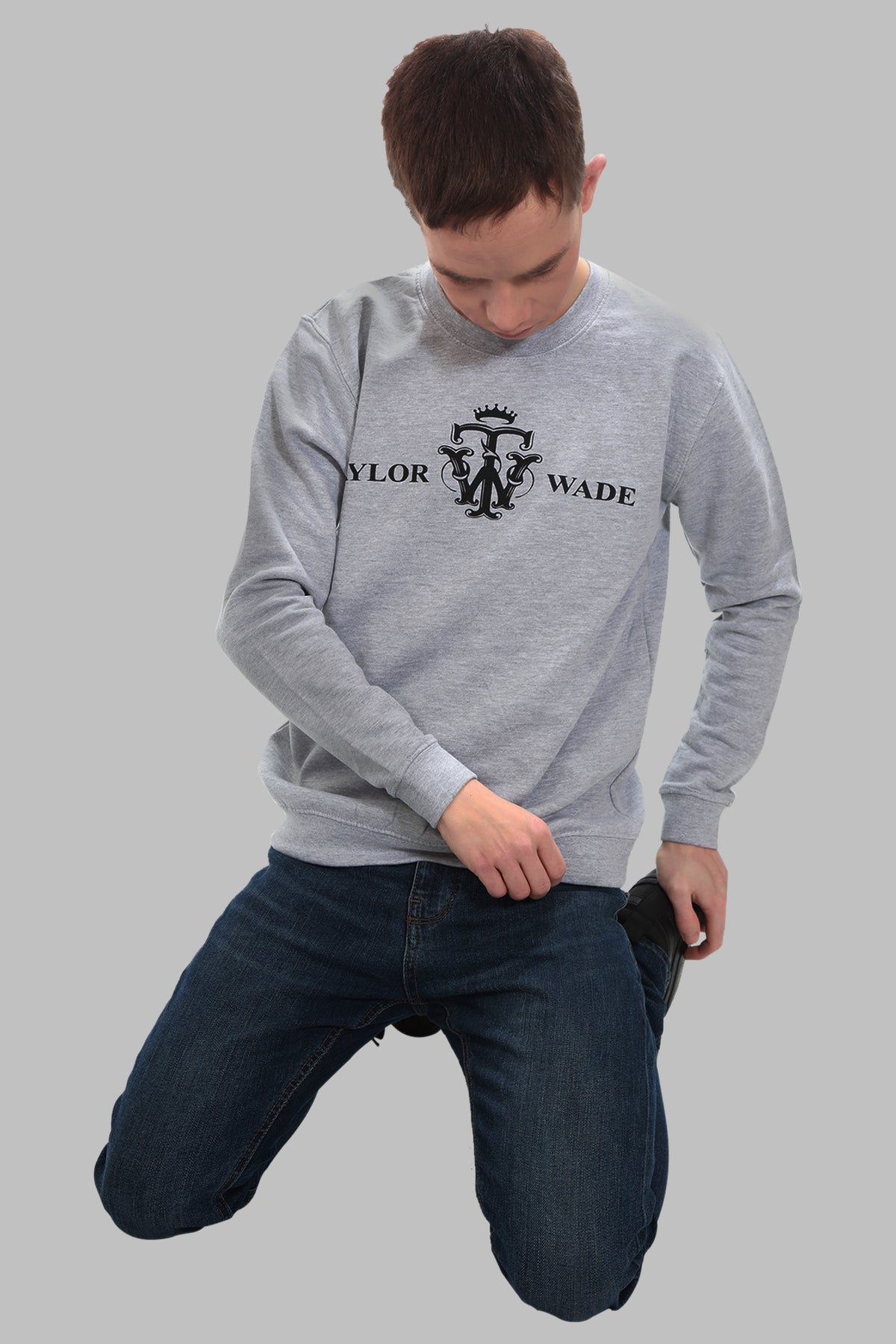 Boys Taylor Wade Black Logo Grey sweater