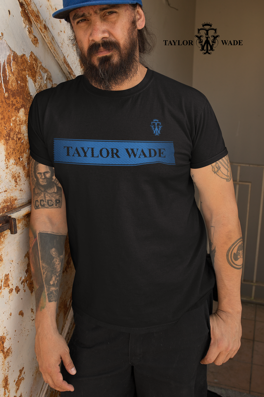 Men’s Black T-Shirt Blue Honeycomb print.