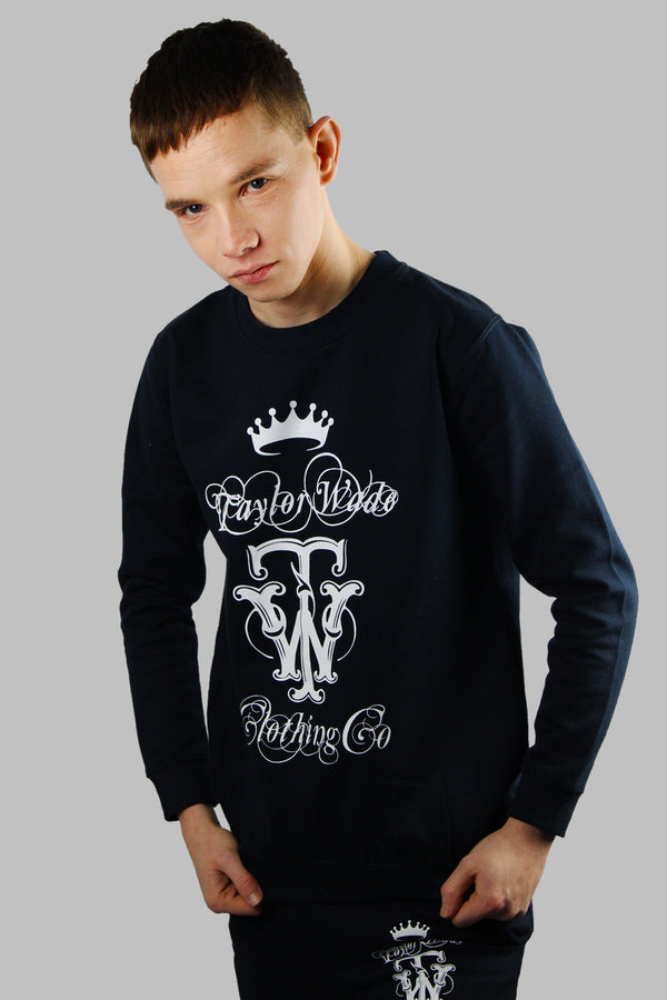 Boys black casual sweatshirt featuring a white print 
