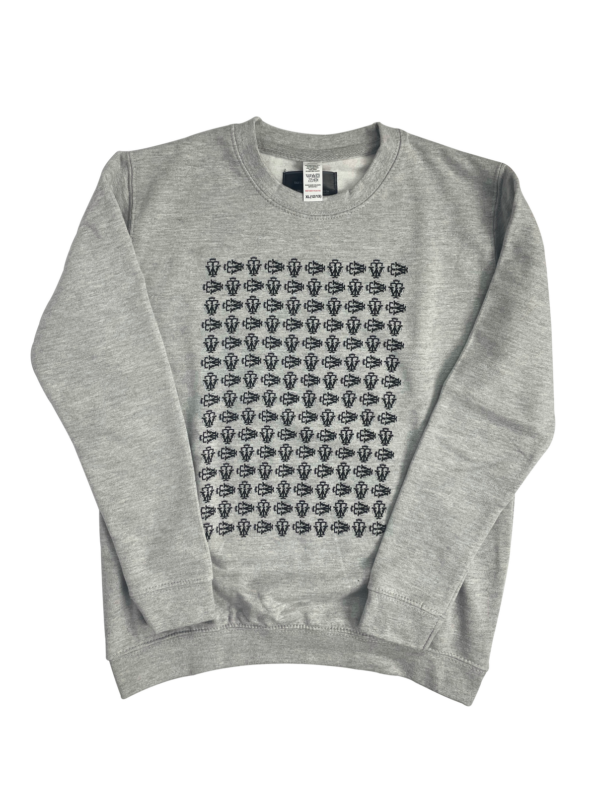 BOYS GREY SWEATSHIRT WHITE REPEAT PATTERN PRINT