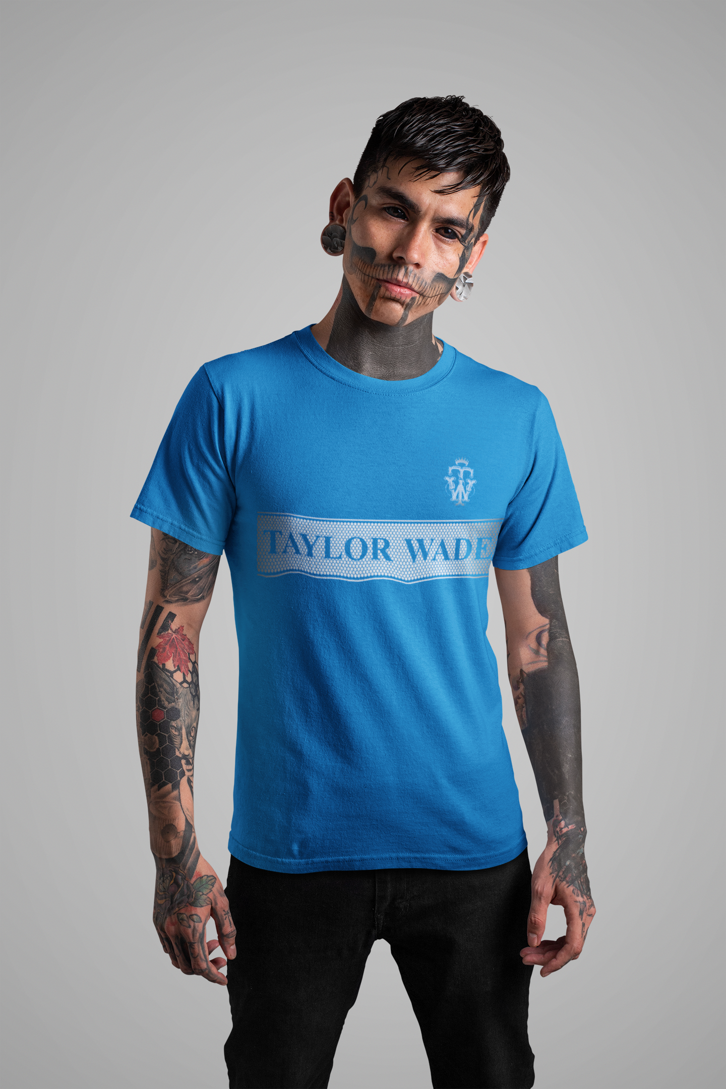 Mens Blue T shirt with silver Honeycomb print